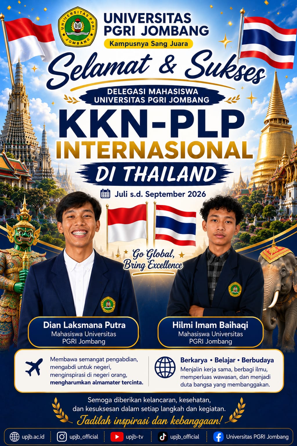 Universitas PGRI Jombang Berangkatkan Mahasiswa Ikuti Program KKN/PLP Internasional di Thailand, Wujudkan Generasi Berdaya Saing Global
